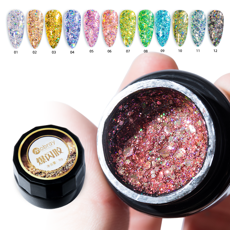 Nueva llegada 8ML Super Shining Glitter Gel 12 Color para Nail Art